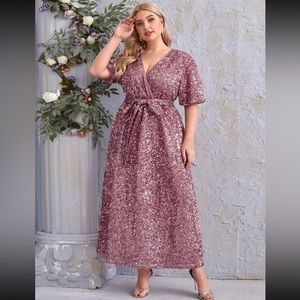 SHEIN plus size pink sequin belted dress size 2XL 16